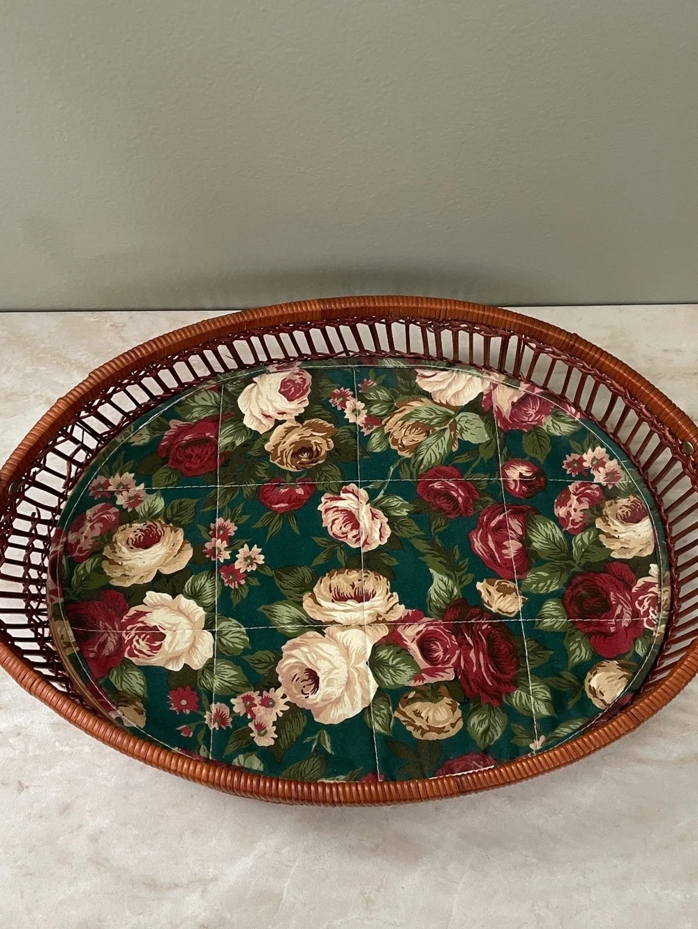 Vintage Wicker Basket with Floral Cushion | Cottagecore